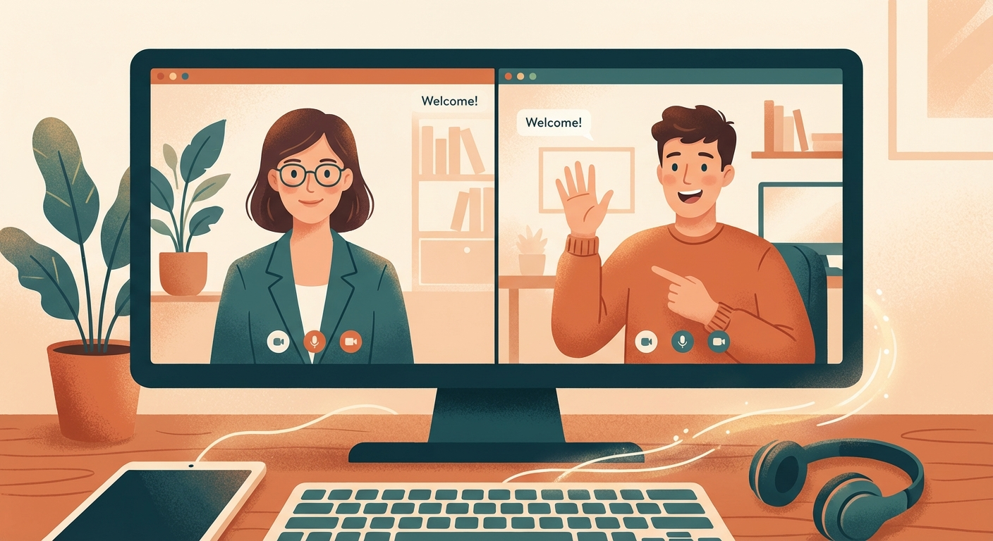 Friendly onboarding video call with consultant